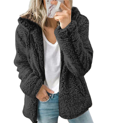 Women's Winter Coat Long Sleeve Hooded Zip Up Shaggy Jacket