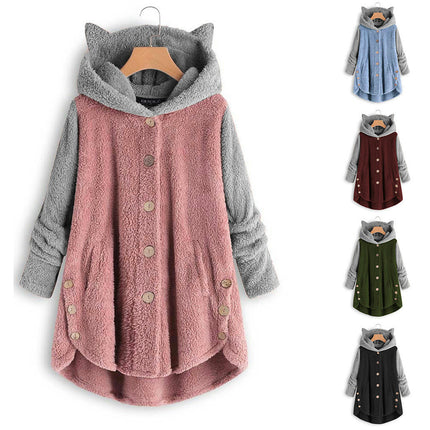 Women's Winter Coats Fuzzy Hooded Jackets Button Down Warm Jacket