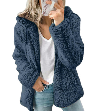 Women's Winter Coat Long Sleeve Hooded Zip Up Shaggy Jacket