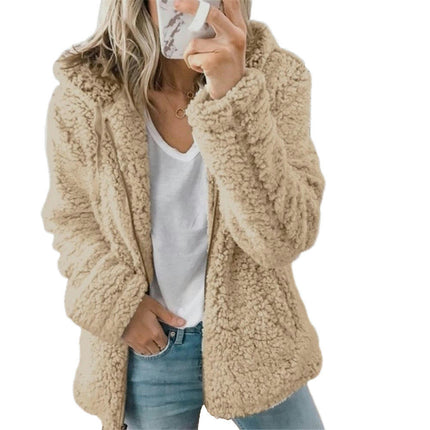 Women's Winter Coat Long Sleeve Hooded Zip Up Shaggy Jacket