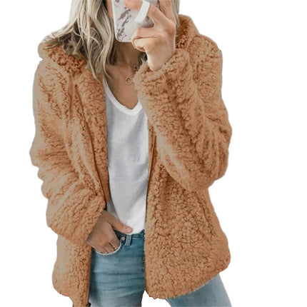 Women's Winter Coat Long Sleeve Hooded Zip Up Shaggy Jacket