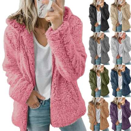 Women's Winter Coat Long Sleeve Hooded Zip Up Shaggy Jacket