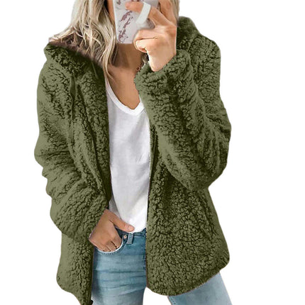 Women's Winter Coat Long Sleeve Hooded Zip Up Shaggy Jacket