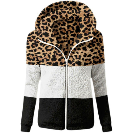 Fuzzy Fleece Jackets For Women Color Block Hooded Coat