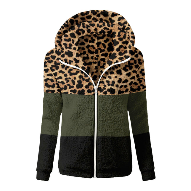 Fuzzy Fleece Jackets For Women Color Block Hooded Coat