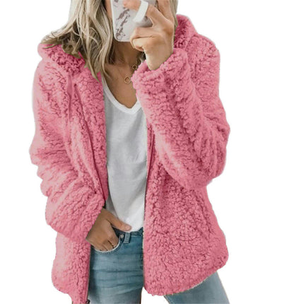 Women's Winter Coat Long Sleeve Hooded Zip Up Shaggy Jacket