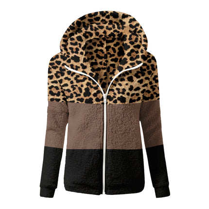 Fuzzy Fleece Jackets For Women Color Block Hooded Coat