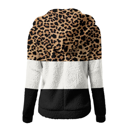 Fuzzy Fleece Jackets For Women Color Block Hooded Coat