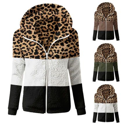 Fuzzy Fleece Jackets For Women Color Block Hooded Coat