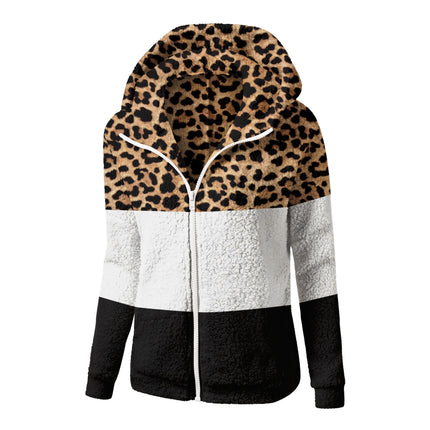 Fuzzy Fleece Jackets For Women Color Block Hooded Coat