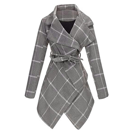 Women A Line Dress Coat Belted Notch Lapel Overcoat Fall Winter Trench Coats