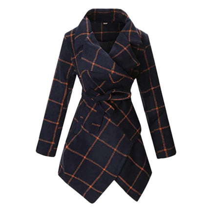 Women A Line Dress Coat Belted Notch Lapel Overcoat Fall Winter Trench Coats