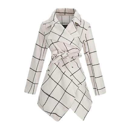 Women A Line Dress Coat Belted Notch Lapel Overcoat Fall Winter Trench Coats