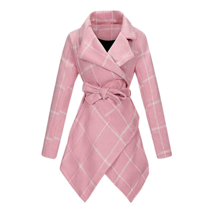 Women A Line Dress Coat Belted Notch Lapel Overcoat Fall Winter Trench Coats