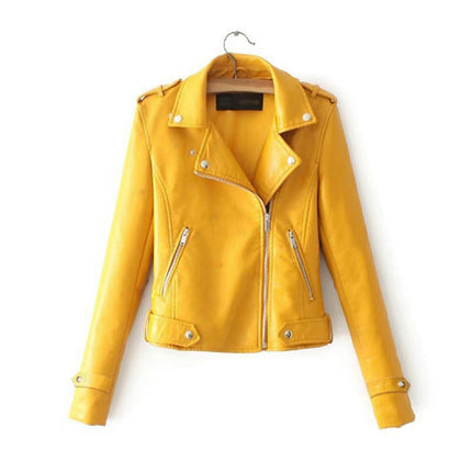 Women's Faux Leather Motorcycle Jackets PU Slim Short Biker Coats