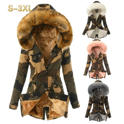 Women's Winter Sherpa Lined Faux Fur Hooded Mid Long Parka Coat