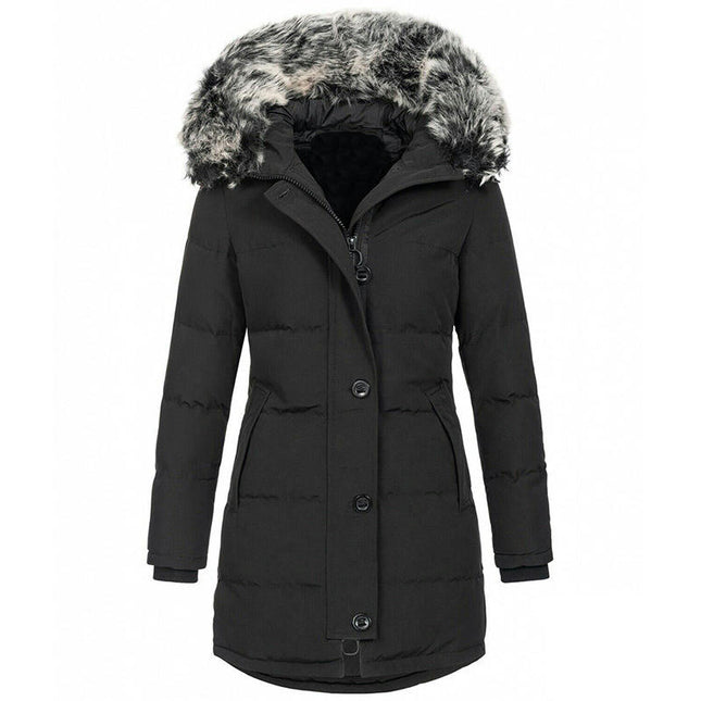 Women's Winter Thicken Puffer Coat Warm Jacket with Faux Fur Hood