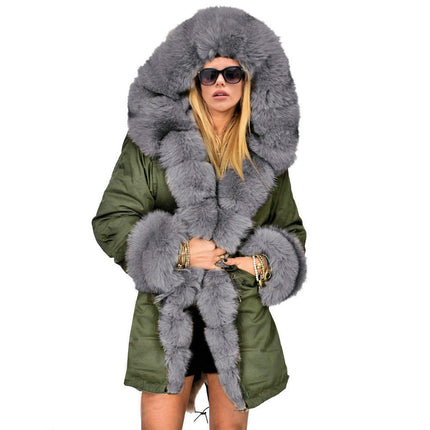 Women Thicken Warm Winter Coat Hood Parka Faux Fur Overcoat Jacket