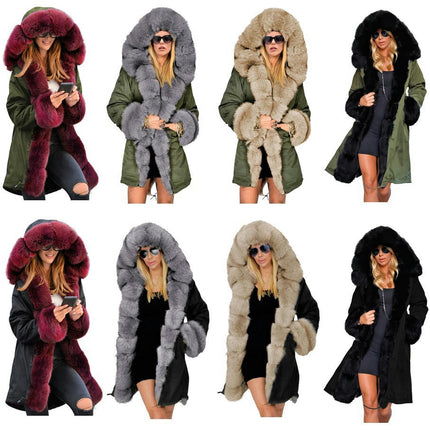 Women Thicken Warm Winter Coat Hood Parka Faux Fur Overcoat Jacket