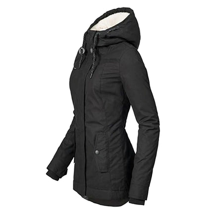 Women's Warm Winter Coat Thicken Fleece Lined Parka Jacket With Hood