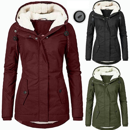 Women's Warm Winter Coat Thicken Fleece Lined Parka Jacket With Hood