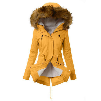 Women's Warm Winter Coat Thicken Fleece Lined Parka Jackets with Faux Fur Hood-A1