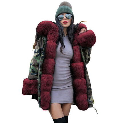 Women Thicken Warm Winter Coat Hood Parka Faux Fur Outdoor Overcoat Long Jacket Outwear