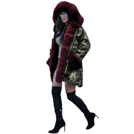 Women Thicken Warm Winter Coat Hood Parka Faux Fur Outdoor Overcoat Long Jacket Outwear