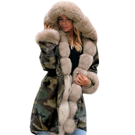 Women Thicken Warm Winter Coat Hood Parka Faux Fur Outdoor Overcoat Long Jacket Outwear