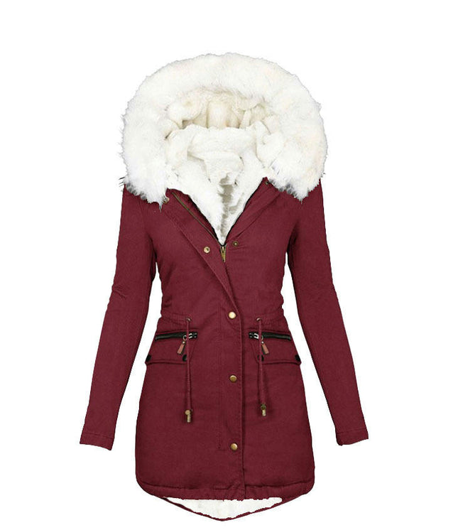 Women's Winter Thicken Coat Warm Fleece Lined Parka Jacket with Faux Fur Hood