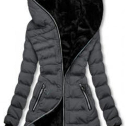 Women's Quilted Puffer Jacket Hooded Long Fleece Lined Coat Full-Zip Jacket