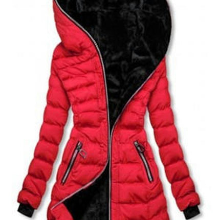 Women's Quilted Puffer Jacket Hooded Long Fleece Lined Coat Full-Zip Jacket