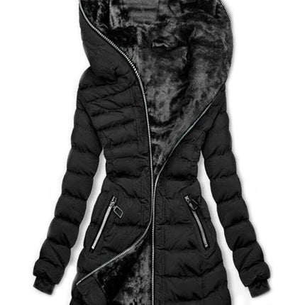 Women's Quilted Puffer Jacket Hooded Long Fleece Lined Coat Full-Zip Jacket