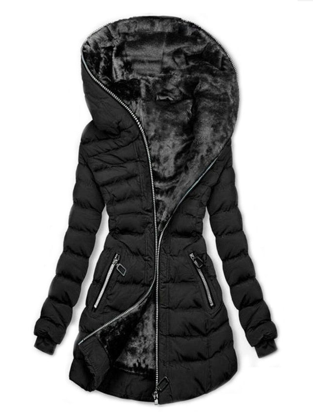 Women's Quilted Puffer Jacket Hooded Long Fleece Lined Coat Full-Zip Jacket