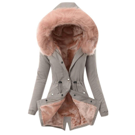 Women's Warm Winter Coat Thicken Fleece Lined Parka Jackets with Faux Fur Hood-A2