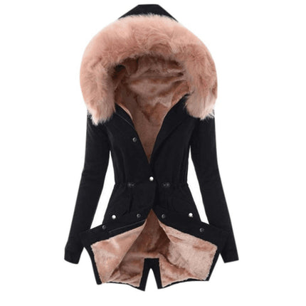 Women's Warm Winter Coat Thicken Fleece Lined Parka Jackets with Faux Fur Hood-A2