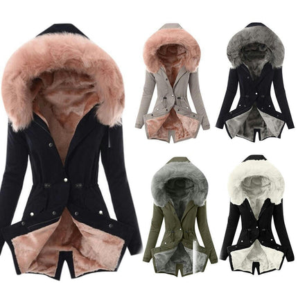 Women's Warm Winter Coat Thicken Fleece Lined Parka Jackets with Faux Fur Hood-A2