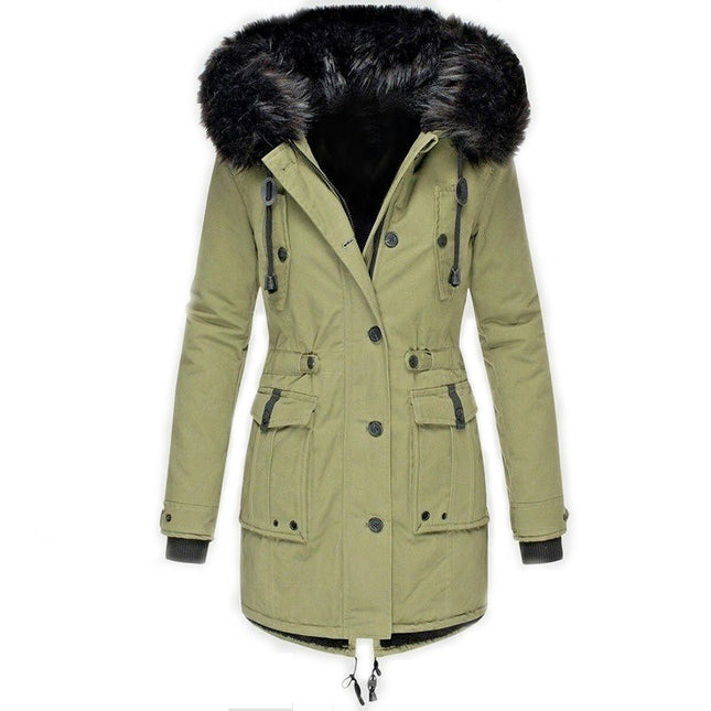 Women's Winter Thicken Fleece Lined Jacket Faux Fur Hooded Parka Coat