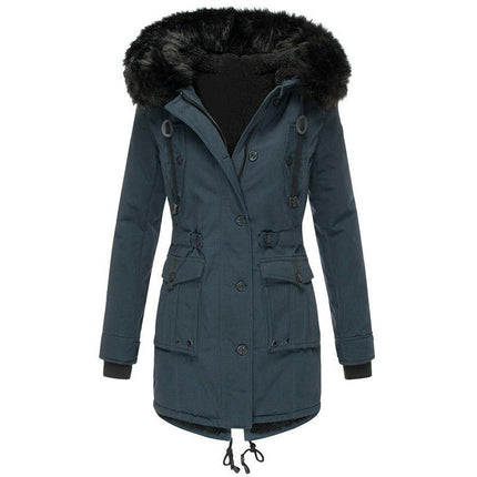 Women's Winter Thicken Fleece Lined Jacket Faux Fur Hooded Parka Coat