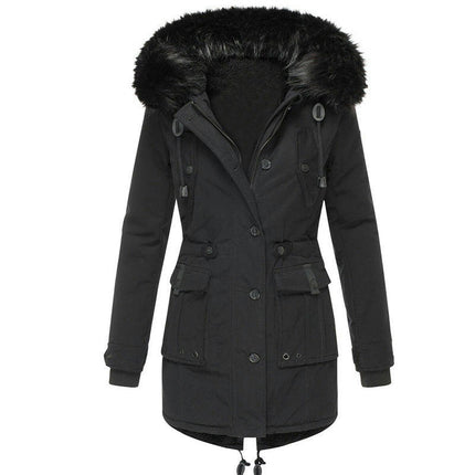 Women's Winter Thicken Fleece Lined Jacket Faux Fur Hooded Parka Coat