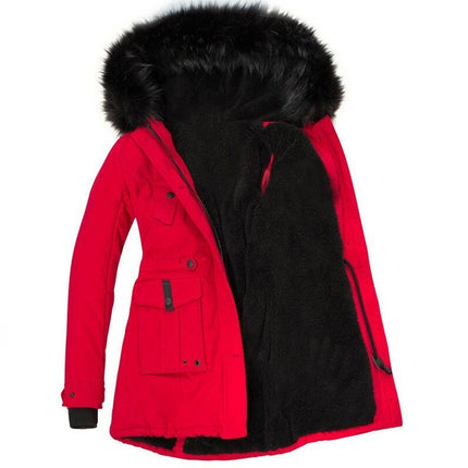 Women's Winter Thicken Fleece Lined Jacket Faux Fur Hooded Parka Coat