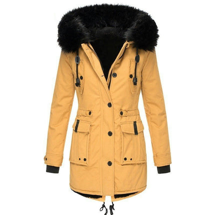 Women's Winter Thicken Fleece Lined Jacket Faux Fur Hooded Parka Coat