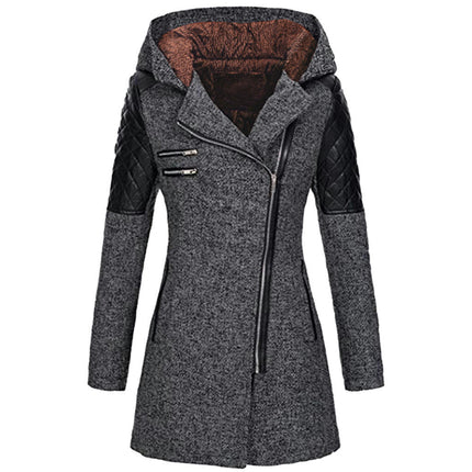 Women's Warm Zipper Fleece Pea Coat Trench Coat Jacket with Hood