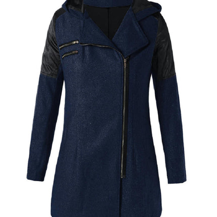 Women's Warm Zipper Fleece Pea Coat Trench Coat Jacket with Hood