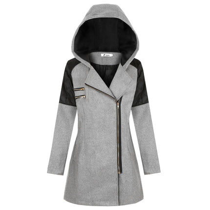 Women's Warm Zipper Fleece Pea Coat Trench Coat Jacket with Hood