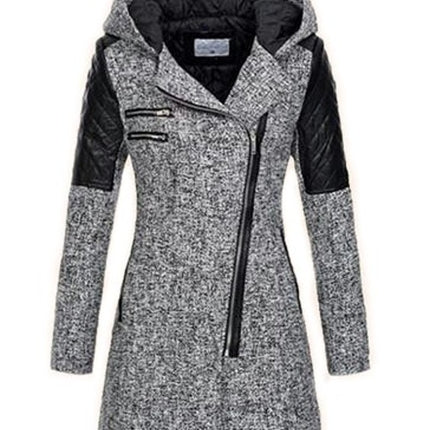 Women's Warm Zipper Fleece Pea Coat Trench Coat Jacket with Hood