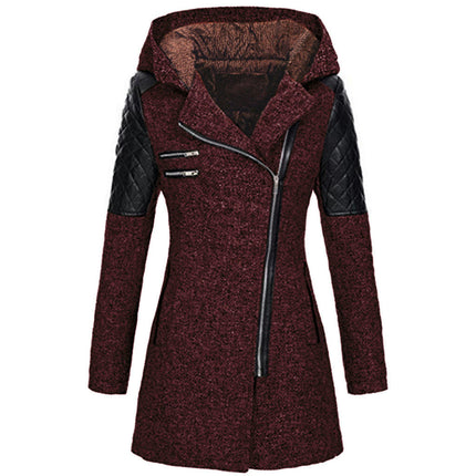 Women's Warm Zipper Fleece Pea Coat Trench Coat Jacket with Hood 1