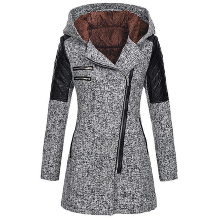 Women's Warm Zipper Fleece Pea Coat Trench Coat Jacket with Hood