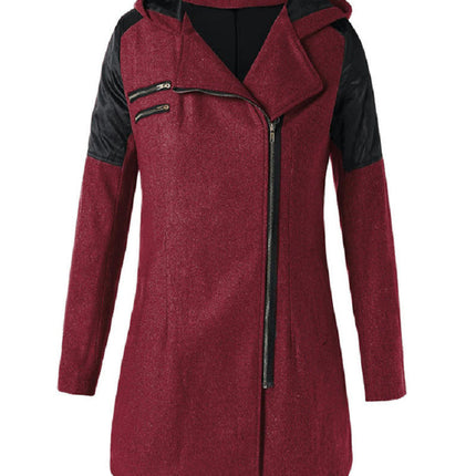 Women's Warm Zipper Fleece Pea Coat Trench Coat Jacket with Hood