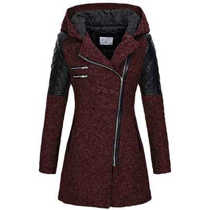 Women's Warm Zipper Fleece Pea Coat Trench Coat Jacket with Hood